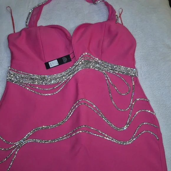 Fashion Nova Strapless Pink Dress with Silver Details - Picture 5 of 7